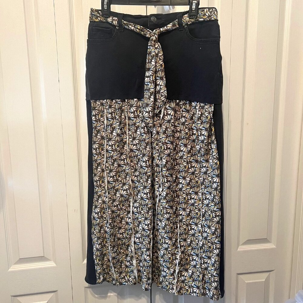 Handmade Upcycled Black/Floral Wild Flowers Denim Maxi Skirt-Sz. 10-Hippin/Boho